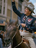 California Republican Gubernatorial Candidate Ronald Reagan  in Cowboy Attire  Riding Horse Outside