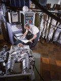 Dr William K Douglas Checking Vital Signs of Space Suit Clad Astronaut Wally Schirra