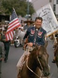 California Republican Gubernatorial Candidate Ronald Reagan  in Cowboy Attire  Riding Horse Outside
