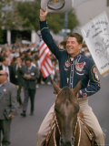 California Republican Gubernatorial Candidate Ronald Reagan in Cowboy Attire  Riding Horse Outside