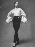 Model Showing Off Elegant White Organdy Shirt with Black Skirt by Lavin Castillo