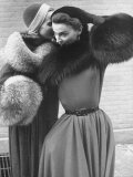 Ladies Modeling Tie on Collars and Matching Barrel Muffs Made of Natural Fox Skin