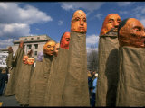 Strangely Masked Anti War Demonstrators Marching in Support of the Harrisburg 6  Anti War Activists