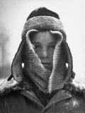 12 Year Old David Colson  Freckled Face Wrapped with Scarf  Felt Hat  Covered with Snow and Ice