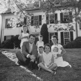 Future Atty Gen Robert Kennedy Posing with Wife and Children in Front of Their Hickory Hill Home