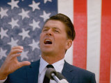 California Gubernatorial Candidate Ronald Reagan Animatedly Speaking Into Mic