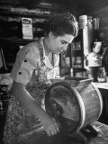 Mrs Edison Risser Using Hand Operated Butter Making Machine
