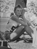 Gunhild Larking  Sweden's Entry for High Jump  Nervously Waits for Turn to Compete at Olympic Games