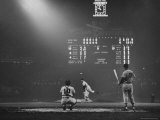 Boston Red Sox Player Ted Williams  While Watching Pitcher Warm-up Catcher Sherm Lollar