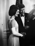 President John F Kennedy  and Wife Jackie Greeting Guests at Party for Nobel Prize Winners