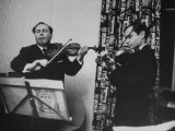 Violinist Isaac Stern Playing at Party with Violinist Leonid Kogan