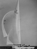 Nine Individuals Are Seen Sailing on Three Sail Intrepid Sailboat During the America's Cup Trials