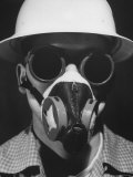 Closeup a A Man Wearing a Safety Helmet  Mask and Goggles