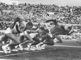 West Germany's Armin Harry  Winner of Men's 100 Meter Dash at Start of Event in Summer Olympics
