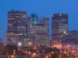 Downtown Highrise Buildings from The Forks at Dawn  Winnipeg  Manitoba
