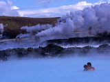 Couple in Blue Lagoon Hot Spring Bathing Pool  Reykjavik  Iceland