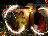 Children Light Firecrackers for the Hindu Festival of Diwali in New Delhi  India  Oct 20  2006