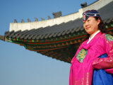 Gyeongbokgung Palace  Woman in Traditional Hanbok Dress  Gwanghwamun  Seoul  South Korea