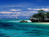 Expedition Ship Nearing Island  Seychelles