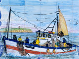 Painted Ceramic Tiles of a Fishing Boat  Algarve  Portugal