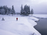 Snowshoeing on the Shores of Second Connecticut Lake  Northern Forest  New Hampshire  USA