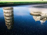 Leaning Tower Reflected in Puddle  Pisa  Italy