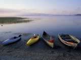 Boats on the Shore of Webb Lake near Mt Blue State Park  Northern Forest  Maine  USA