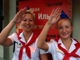 Zov Ilycha  Waitresses Dressed as Pioneers at Soviet Themed Restaurant  St Petersburg  Russia