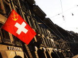 Swiss Flag on Marktgasse  Bern  Switzerland