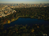 Aerial of Prospect Park with the Manhattan Skyline in the Distance