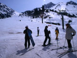 People with Skis and Snowboards at the Bottom of a Run  Shymbulak  Kazakhstan