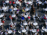 Overhead of People Relaxing in Outdoor Cafe  Old Town Square  Prague  Czech Republic