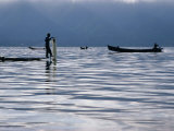Fisherman on Boat with Net on Lake Inle Inle Lake  Shan State  Myanmar (Burma)