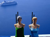 Armless Mannequins in Front of Passing Ship  Fira  Greece