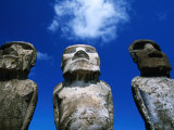 Traditional Moai Carved from Soft Volcanic Rock with Clouds Above  Ahu Tongariki  Chile