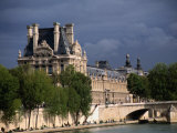 Fishermen on Banks of River Seine with the Louvre in Background  Paris  Ile-De-France  France