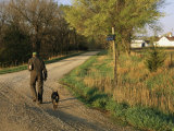 A Man and Dog Walk Along the Road Near Historic Stevens Creek Farm