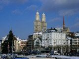 The Grossmunster Church (1100-1230) Amongst City Buildings  Zurich  Switzerland
