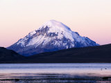 Volcan Sajama Above Lago Chungara at Sunset  Lauca National Park  Chile