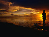 Woman on Beach at Sunset  Cook Islands