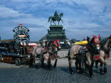 Horse and Carriage Passing Statue of King John of Saxony Dresden  Saxony  Germany