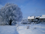 Snow-Covered Houses on Banks of River Nemunas  Lithuania