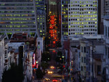 Downtown Traffic and Base of Transamerica Pyramid at Left  San Francisco  California  USA