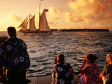 People Looking at Harbour from Mallory Square at Sunset  Key West  USA