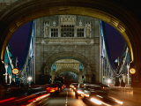 Traffic on Tower Bridge at Night  London  England