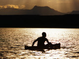 Njemp Fisherman Paddling on Lake at Sunset  Lake Baringo  Kenya