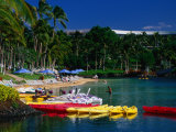 Canoes and Pedal-Boats Lined Up on the Shore of a Lagoon at the Hilton Waikoloa  Hawaii  USA