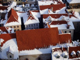 Snow on Rooftops of Old Riga Town Seen from Spire of St John's Church  Riga  Latvia