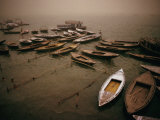 Rowing Boats on Ganges River During Sandstorm  Varanasi  Uttar Pradesh  India