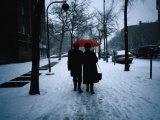 Walking on Snowy Winter Street  New York City  New York  USA